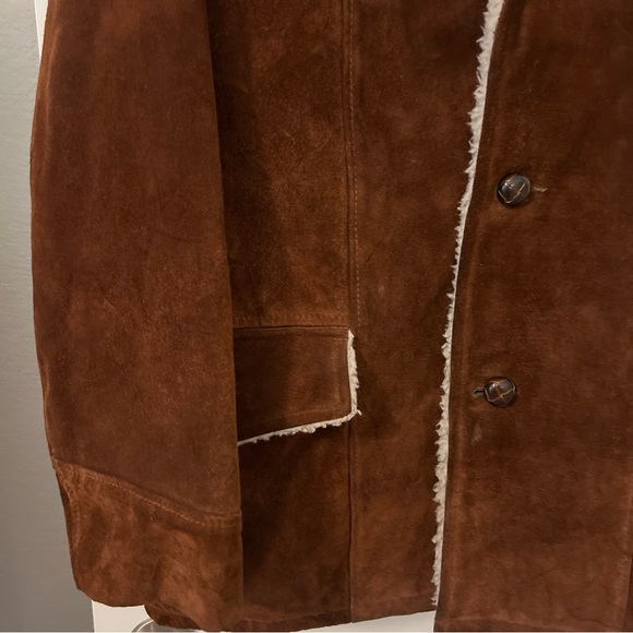 Vtg  SILTON Leather Sherpa Ranch Coat Western rust suede tan Jacket USA Mens 42 - Picture 4 of 15